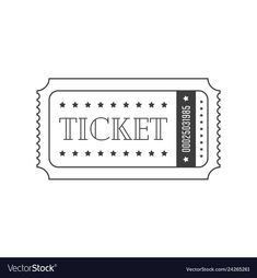 a black and white ticket with the word ticket written in large letters on it's side