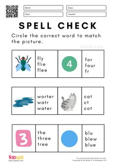 a printable spelling game for kids with pictures and words