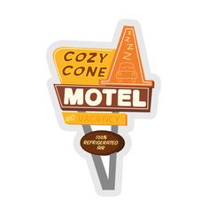 the sign for cozy cone motel and vacany is shown in orange, brown and white