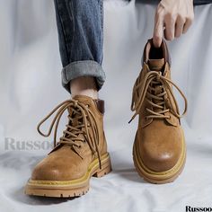 Russoo - Premium Mens Vintage Solid Riding Boots: Comfortable, Non-Slip Lace-Up Footwear for Outdoor Activities Shoe Rack For Home, Stud Earring Storage, Foldable Shoes, Boots Comfortable, Narrow Shoes, Hanging Jewelry Organizer, Earring Storage, Hanging Jewelry, Mens Vintage