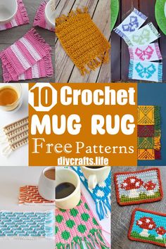 crochet mug rugs with text overlay that reads 10 crochet mug rug free patterns