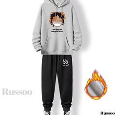 Russoo - Autumn Winter Oversized Mens Plus Size Hoodie and Sweatpants Set: Graphic Plain Color Hoodie with Drawstring, Warm Fleece Lining, and Pocket, Accompanied by Loose-fitting Drawstring Long Sweatpants, Ideal for Big and Tall Gentlemen Long Sleeve Tracksuit For Winter Streetwear, Winter Sportswear Sweatshirt With Drawstring, Hooded Winter Tracksuit For Leisure, Winter Fleece Sweatshirt With Drawstring, Winter Leisure Tracksuit With Drawstring Hood, Fleece Sweatshirt With Drawstring For Leisure, Leisure Winter Tracksuit With Drawstring Hood, Winter Sports Sweats With Drawstring, Leisure Tracksuit With Drawstring Hood For Winter