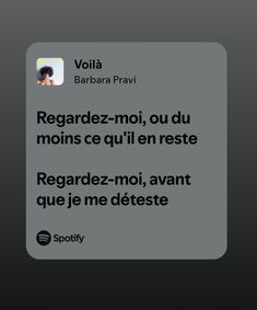 an image of a text message with the caption'regarde - moi, ou du mois ce quii en reste regard? regarding une je me detest