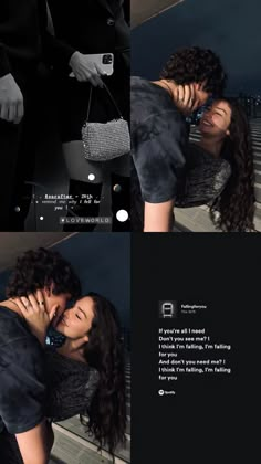 a couple kissing each other in front of a black background with the caption's name on it