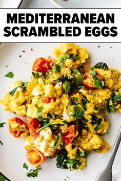 Mediterranean scrambled eggs Mediterranean Diet Recipes Breakfast, Mediterranean Diet Food List, Mediterranean Diet Breakfast, Mediterranean Recipes Healthy, Mediterranean Breakfast, Scrambled Eggs Recipe, Easy Mediterranean Diet Recipes