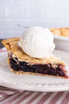 a slice of pie with ice cream on top