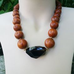 Smokey Quartz and Wood Bead Necklace | Mothers Days Gift Jewelry | Handmade Statement Necklace | Tre Luxury Necklaces With Faceted Beads For Jewelry Making, Luxury Handmade Brown Necklace, Luxury Handmade Brown Necklaces, Luxury Handmade Amber Necklace, Elegant Brown Necklace With Polished Beads, Elegant Brown Crystal Necklaces With Natural Stones, Elegant Brown Beaded Necklace With Large Beads, Luxury Handmade Crystal Necklace, Unique Faceted Round Beads Jewelry