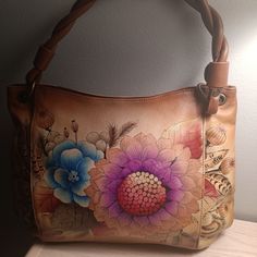 Beautiful Brand New Anuschka Handbag. Popular Purses, Waterproof Tote, Rustic Bouquet, Painted Tote, Bags Leather Handbags, Rope Bag, Hand Painted Leather, Painting Leather, Women Bags Fashion