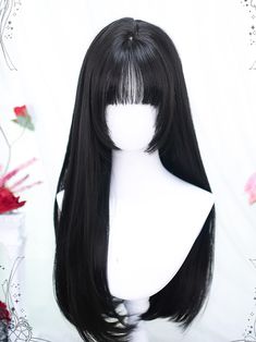 The price is for a wig only, others are not included.  Garment Size   	 		 			Size 			Free Size 		 		 			Hair Length 			60-65 Cute Hairstyles Black Hair, Y2k Wigs, Starlight Outfit, Long Black Hair Styles, Japanese Wig, Black Hair Korean, Black Straight Hair, Pretty Hair Cuts, Hair Stages