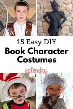 children's book character costumes with text overlay that reads, 15 easy diy book character costumes