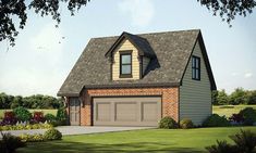 this is an artist's rendering of the front elevation of these garage plans for homes