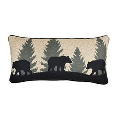 the bear and cub pillow is on display in front of a white background with trees