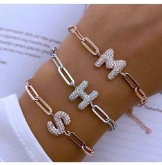 "925K Sterling Silver Cubic Zirconia Initial Letter Bracelet for Women , Rose Gold and 14K Gold Plated Silver AAA+ Cubic Zirconia Stone Monogram Charm Bracelet , Dainty Initial Letter Charms for Girls Teens and Children . **MATERIAL : These Initial Letter Bracelets are 925K Sterling Silver , 14K Yellow Gold and Rose Gold Plated , AAA+ Cubic Zirconia Stone ,nickel and lead free, sturdy and durable. Never fade ,rust and tarnish. **PERSONALIZE : These 925K Sterling Silver Initial Charm Bracelets ar Luxury Silver Jewelry For Birthday Gift, Silver Jewelry With Letter Beads, Elegant Silver Jewelry With Letter Beads, Silver Elegant Jewelry With Letter Beads, Elegant Letter Bead Jewelry, Elegant Sterling Silver Birthday Bracelet, Elegant Sterling Silver Bracelet For Birthday, Luxury White Gold Paperclip Bracelet As Gift, Anniversary Sterling Silver Jewelry With Letter Beads