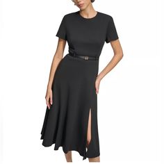 Calvin Klein Women's Belted Fit & Flare Midi Dress Brand New, Flattering Fit Zipper Closure Size 4. Short Sleeve White Pencil Dress, Salmon Dress, Black Dress Style, Flare Midi Dress, Calvin Klein Shorts, Tulip Sleeve, Navy Midi Dress, Rayon Dress, Calvin Klein Women