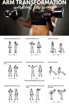 the arm workout for women is shown in black and white