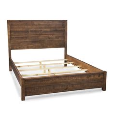 a wooden bed frame with no headboard or foot board