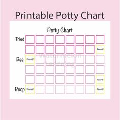 the printable potty chart is shown in pink and yellow, with words on it