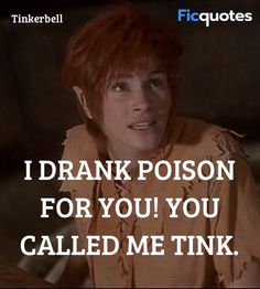 an image of a person with red hair saying i drank poison for you called me tink