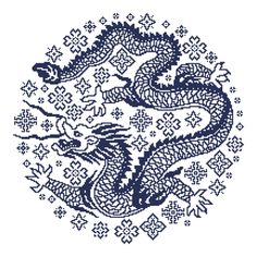 a cross stitch pattern with a dragon in the middle