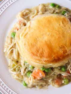 a chicken pot pie on a white plate