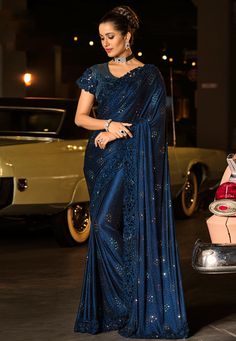 Buy Indian Wedding Party Wear Saree Navy blue silk saree with blouse 6003 online in USA, UK and Canada from KollyBollyEthnics.com Saree Navy Blue, Navy Blue Silk Saree, Indian Wedding Party, Latest Bridal Lehenga Designs, Blue Silk Saree, Bridal Lehenga Designs, Latest Bridal Lehenga