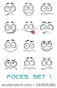 cartoon faces set with different expressions and facial expressions, including eyes, nose, mouth, tongue