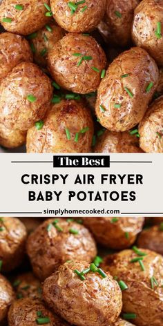 crispy air fryer baby potatoes with parsley on top and the title above it