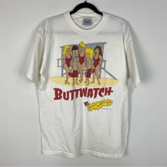 Vintage 90s Mtv Beavis Butthead Baywatch Buttwatch Sz L T-Shirt Stanley Desantis Size Large Gently Used, Two Small Spots On Back Shown In Photo Shirts Vintage, Baywatch, Spot On, Vintage Shirts, Mtv, White Vintage, Vintage Men, Vintage 90s, Tee Shirts