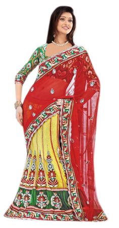 Shop online #LenghaSaree from Mirraw, Visit a website. Lehenga Saree Designs, Party Wear Sarees Online, Lehenga Saree Design, Round Neck Blouse, Indian Bridal Sarees, Choli Designs, Embroidered Saree