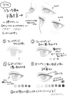 an anime character's eyes are drawn in various ways, including eyeliners and eyebrows