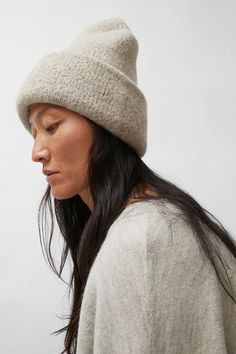 Lauren Manoogian Carpenter Hat in Dust Cozy Merino Wool Beanie With Soft Knit, Merino Wool Knit Beanie, Cozy Beanie Hats For Everyday, Cozy Everyday Cap Hat, Cozy Everyday Cap, Cozy Merino Wool Beanie Hat, Cozy Soft Knit Beanie For Everyday, Cozy Cashmere Soft Knit Hat, Slouchy Soft Knit Hat For Everyday