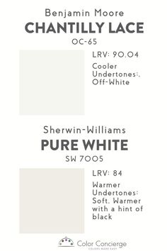 the color scheme for sherylin williams's pure white is shown in three different shades