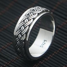 Men's Sterling Silver Braided Spinner Ring Sterling Silver Braided Silver Jewelry, Sterling Silver Braided Jewelry In Silver, Braided Sterling Silver Jewelry, Silver Jewelry With Interwoven Design As A Gift, Adjustable Silver Braided Jewelry, Mans Jewellery, Mens Sterling Silver Jewelry, Gay Weddings, Mens Fasion