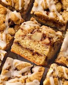 the dessert is cut into squares and topped with icing