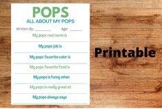 a printable recipe for pops all about my popss on a wooden table with text overlay