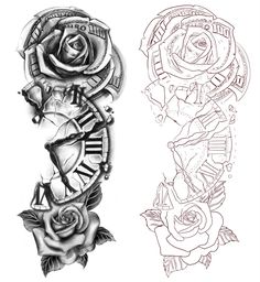 two different tattoos with roses on them