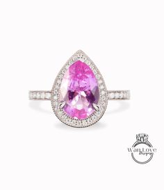 Pink Sapphire Diamond 14kt Gold Diamond Art Deco Unique Pear Halo Milgrain Ring vintage wedding Unique Bridal Anniversary ring solid gold This Ring will be created with your Center gem size of choice. Customize both the center gem size & accent gems to create your own unique look. The ultimate accessory for any Big Day or everyday wear!! Makes the perfect gift for that special someone in your life. Sure to be treasured for a lifetime! Looking for something in particular/custom? Please ask for de Pear Halo, Milgrain Ring, Wedding Unique, Yellow Rings, Rose Ring, Small Rings, Salt And Pepper Diamond, Dream Ring, Yellow Sapphire