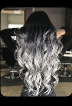 Grey Ombre Hair, Silver Hair Color, Ombré Hair, Pretty Hair Color, Trendy Hair Color, Ombre Hair Color, Long Wavy Hair, Hair Dye Colors