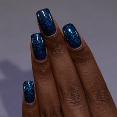 Blackened Teal Holographic Jelly Nail Polish Sparkling Blue Nails, Metallic Blue Nails, Ilnp Nail Polish, Jelly Nail Polish, Dark Blue Nails, Black Holographic, Jelly Nail, Shimmer Nail Polish, Under The Moonlight