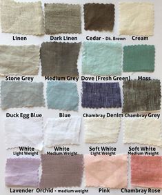 the color chart for different shades of fabric