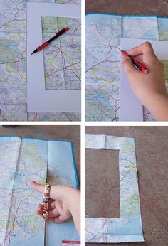 the process to make a map with scissors and tape is shown in four different stages