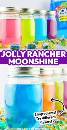 jelly rancher's moonshine in jars with candy on the side