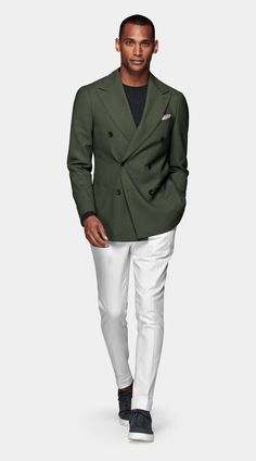 Green Blazer Outfit Men, Men Green Suit, Double Breasted Blazer Men, Blazer Men Outfit, Green Blazer Outfit, Green Suit Jacket, Dapper Gentleman Style, Suit Supply