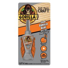 gorilla glue adhesive for woodworking and other surfaces, with an orange label on it