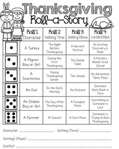 the thanksgiving roll - a - story game for kids to play with their family and friends