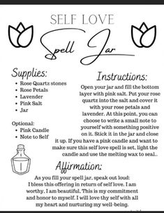 Self Love And Healing Spell Jar, Self Love Intention Jar, Love Spells With Crystals, Self Love Witch Jar, Spell To Make You Irresistible, Sigils For Self Love, Spell Jars Self Love, Self Esteem Spell Jar, Herbs For Spell Jars