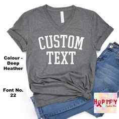 Create your custom v-neck shirt and show your individuality and style. Personalize it with a funny slogan, a personal message, or just a cool design! It's the perfect gift for your loved ones and the best way to show off your personality. I send you a proof before printing it. If you want Photo & Logo printing, please send it through ETSY messages This comfortable t-shirt will be your and your friends' favorite! Be simple, be different! M A T E R I A L S → All our simple color ones like White an Gray V-neck T-shirt With Graphic Print, Gray Relaxed Fit V-neck T-shirt, Black V-neck T-shirt With Text Print, Cotton V-neck Top With Letter Print, Gray Relaxed Fit V-neck Shirt, Comfortable Gray V-neck T-shirt, V-neck T-shirt With Letter Print In Relaxed Fit, Gray V-neck Tops With Letter Print, White V-neck Top With Text Print