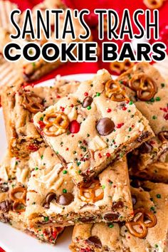 santa's trash cookie bars stacked on top of each other