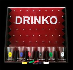 a set of six shot glasses with the word drinko written on them