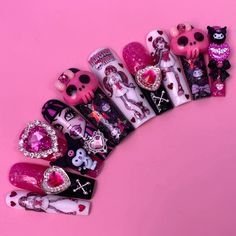 Goth Barbie Nails, Acrylic Nails Ideas Pink, Monster High Nail Art, End Of Summer Nails Ideas, Draculaura Nails, Nails Ideas Long, Monster High Nails, End Of Summer Nails, Nail Art Designs 2023